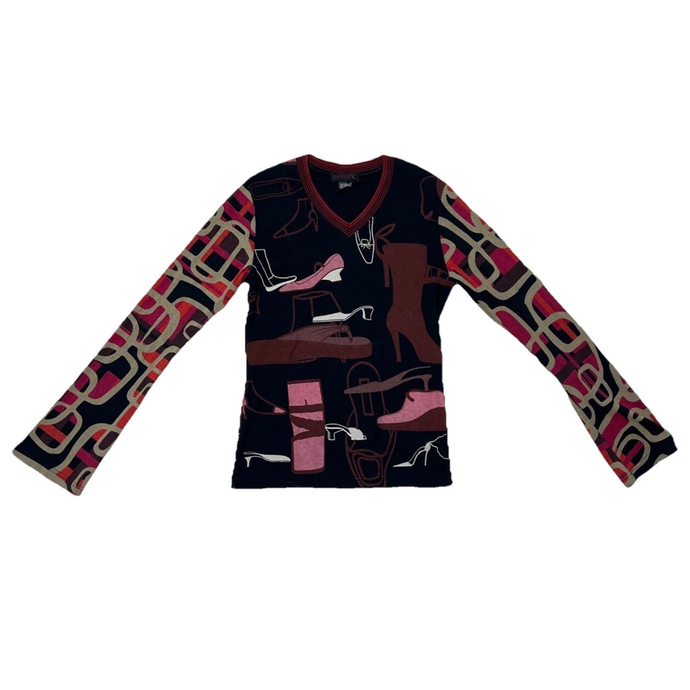 Vintage Y2K Custo Barcelona Medium V Neck Long Sleeve Shirt Shoes Sandal Graphic